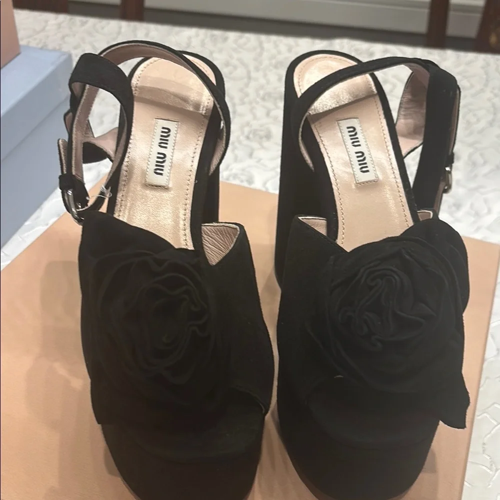Miu Miu Black Floral Platform Heels